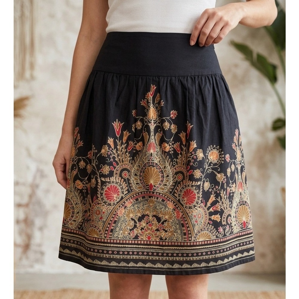 Jones New York‎ Sport Chic Black Paisley Border Print Cotton Mini Skirt Womens 8